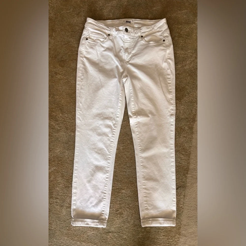 PAIGE Kylie Crop Jeans Women’s Size 30 Optic White Straight Leg Stretch Denim.